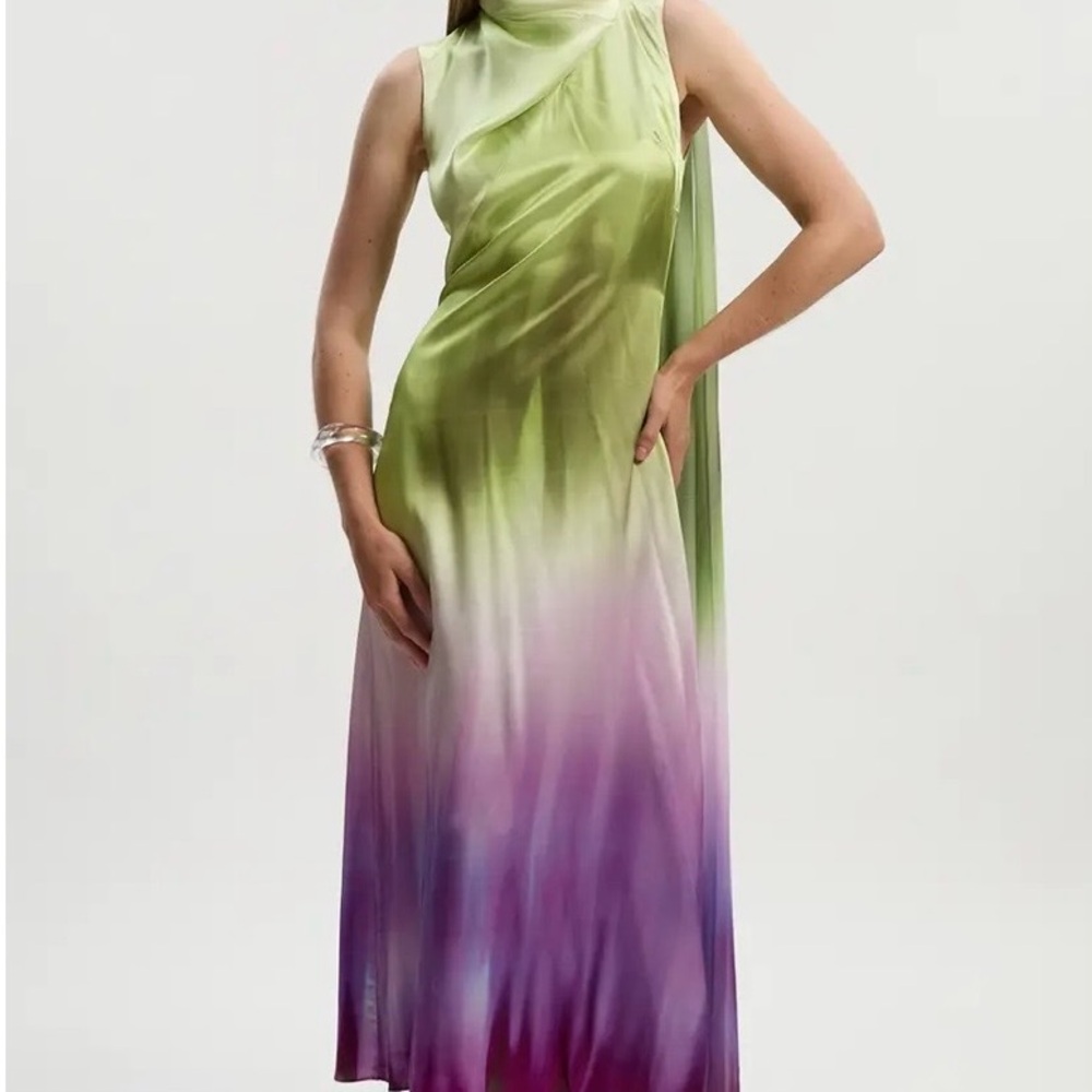 NWT Karen Millen One Shoulder Satin Ombré Dress Size 2